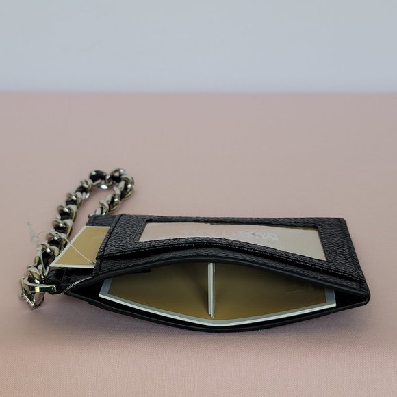MICHAEL KORS Jet Set Small ID Pebbled Leather Chain Card Holder Case-Black🎈$69 - Picture 14 of 16